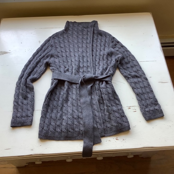 Talbots heavy cable knit gray cardigan sweater PL Petite Large - Picture 6 of 8